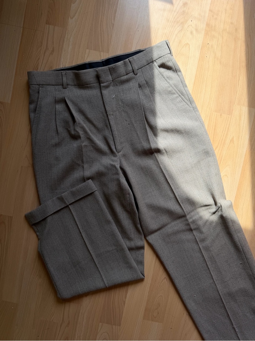 100% Wool - Pleated Women’s Trousers - Grey/Tan